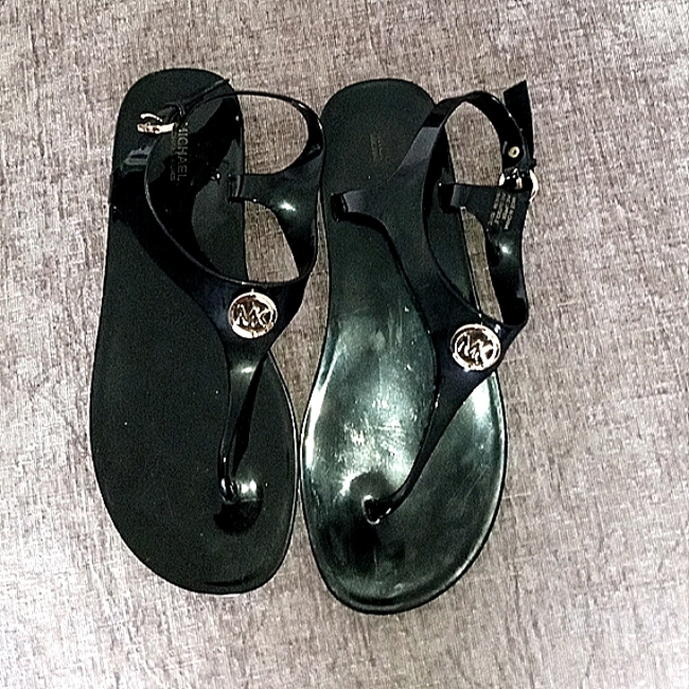 Michael Kors Black Sandals with Gold Accents